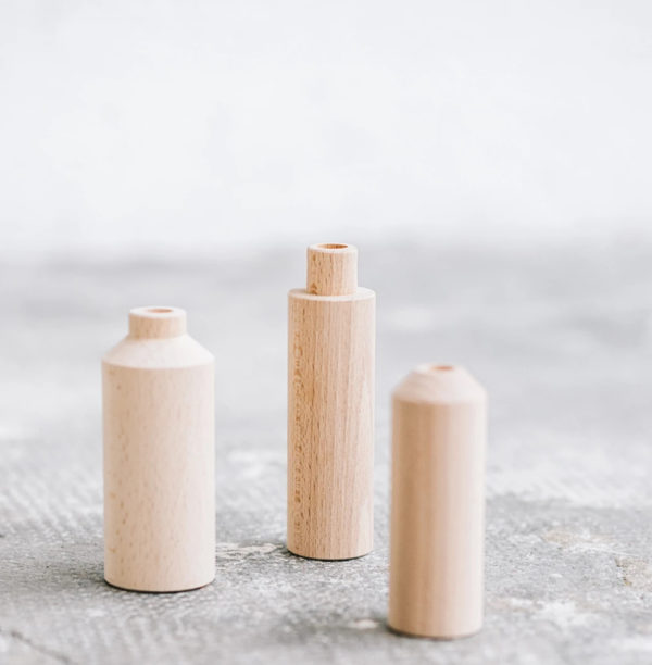Soliflores en bois - trois vases en bois