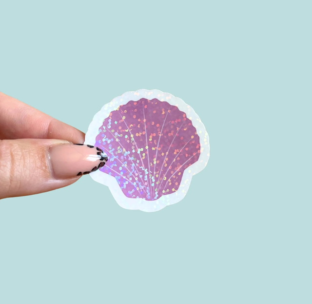 Stiker qui brille forme coquillage violet. Stiker Pont-Aven maison B.