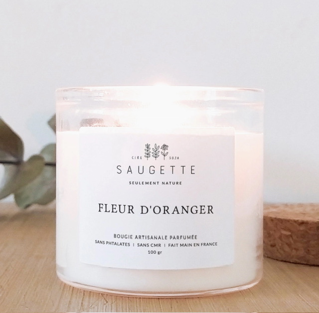 Bougie fleur d’oranger dans un bocal minimaliste. Bougie Maison B. Pont-Aven