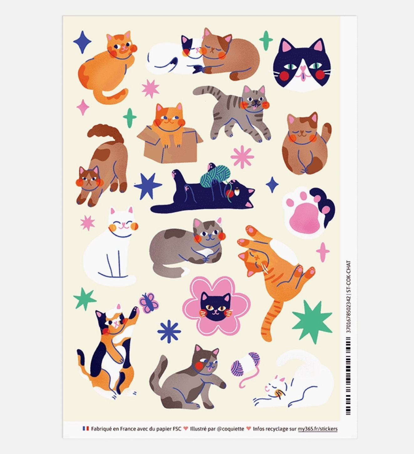 Une planche de stickers avec des chats.
